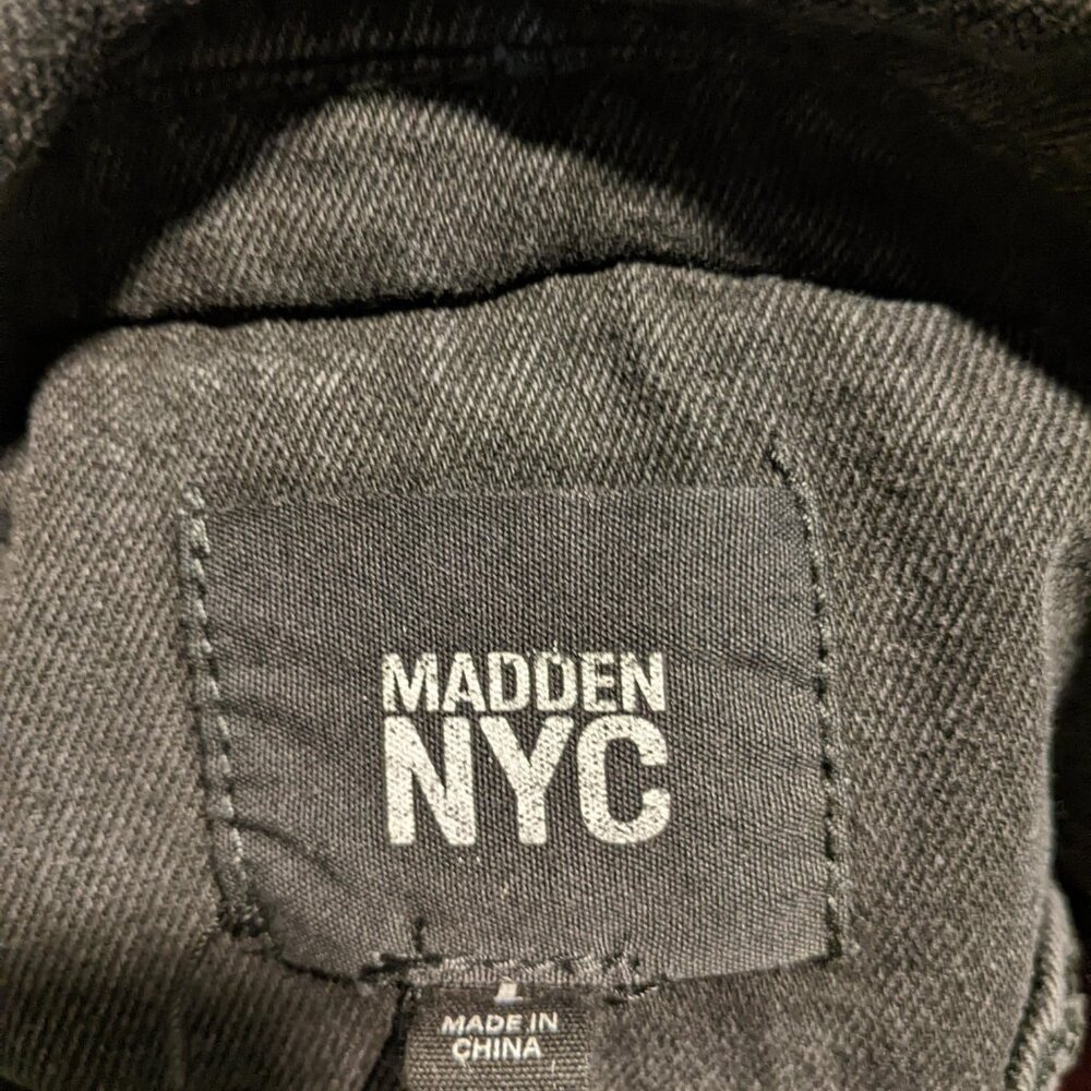 Madden NYC Women’s Cropped Denim Moto Jacket – Black Wash (Size L) - Picture 12 of 12